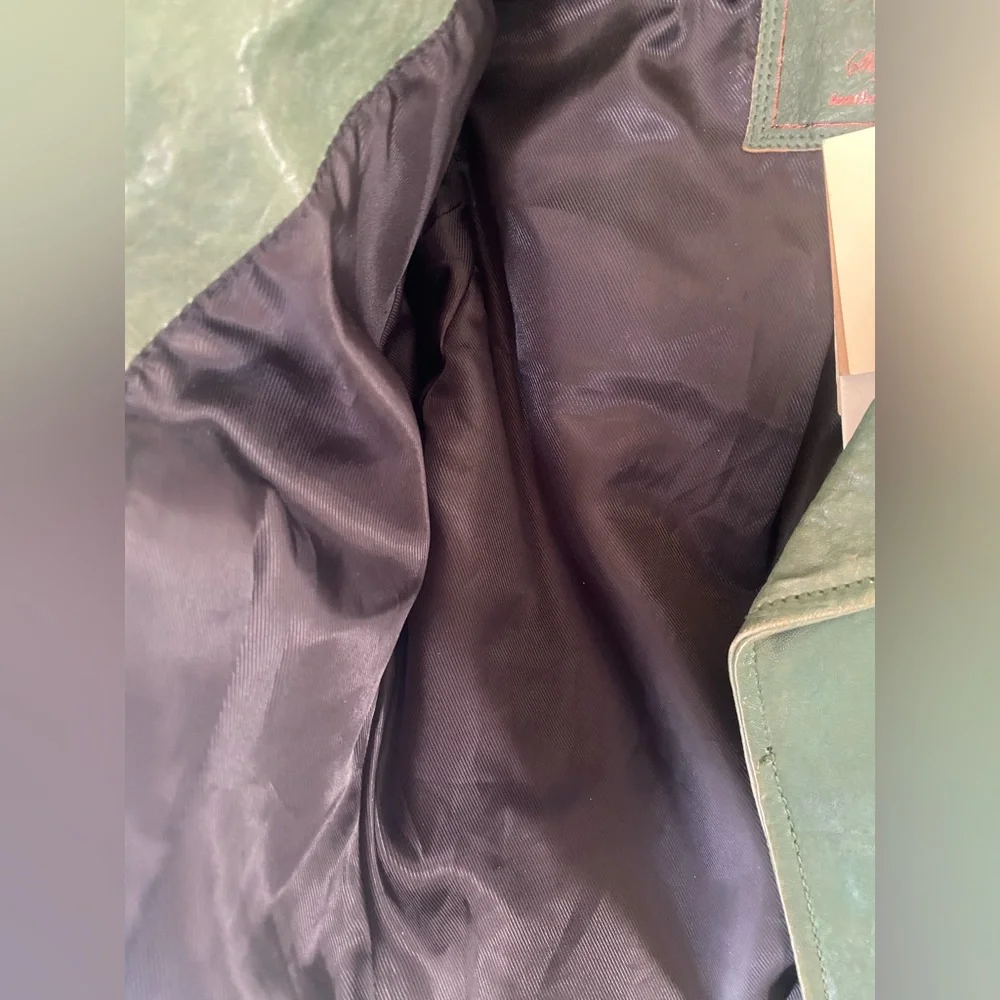 Diesel Distressed Dark Green Leather Premise Beaded Moto Jacket - Picture 8 of 14